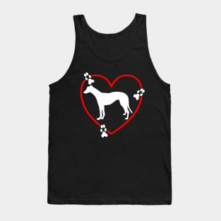 Standing White Greyhound Paw Prints Heart Tank Top